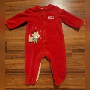 Little Me My First Christmas Reindeer Footed Sleeper - Size 6 Months